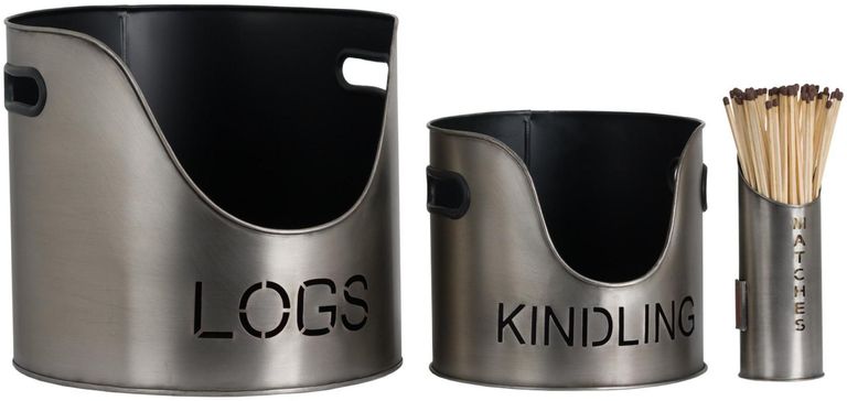 Silver Logs Kindling Buckets and Matchstick Holder