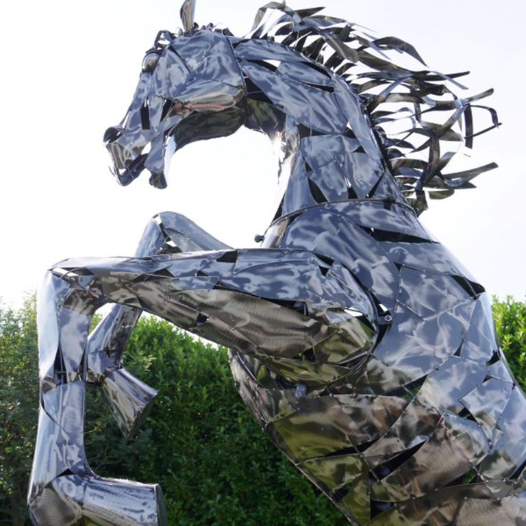 Silver Metal Large Rearing Horse Statue