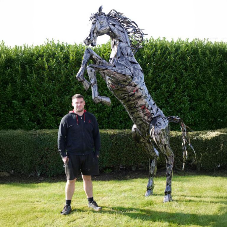Silver Metal Large Rearing Horse Statue