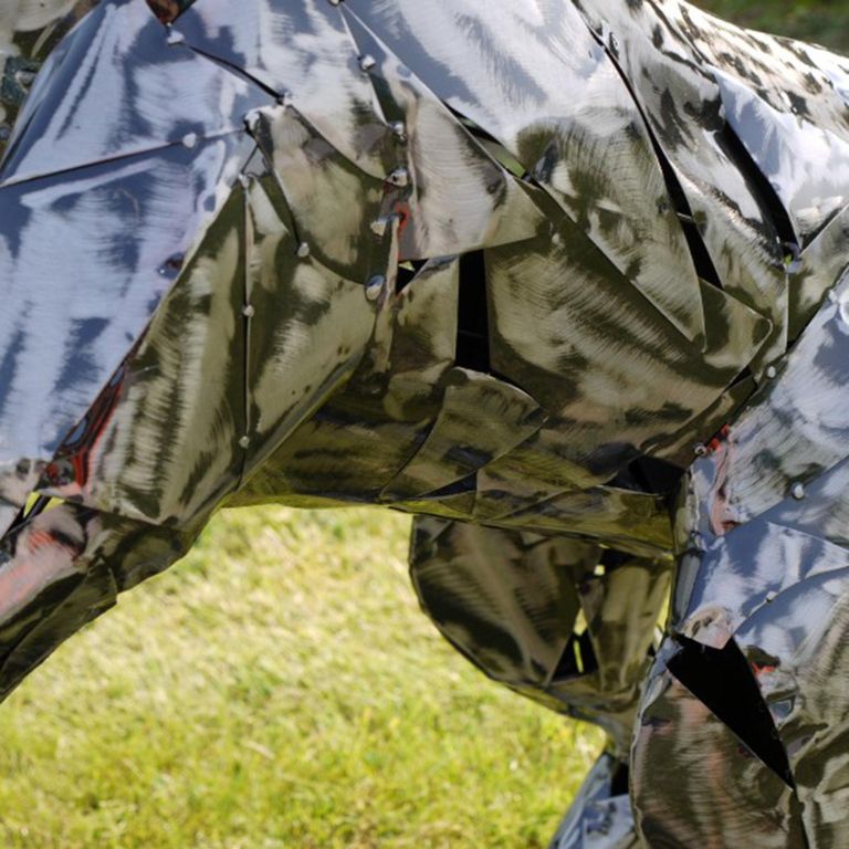 Silver Metal Rearing Horse Statue