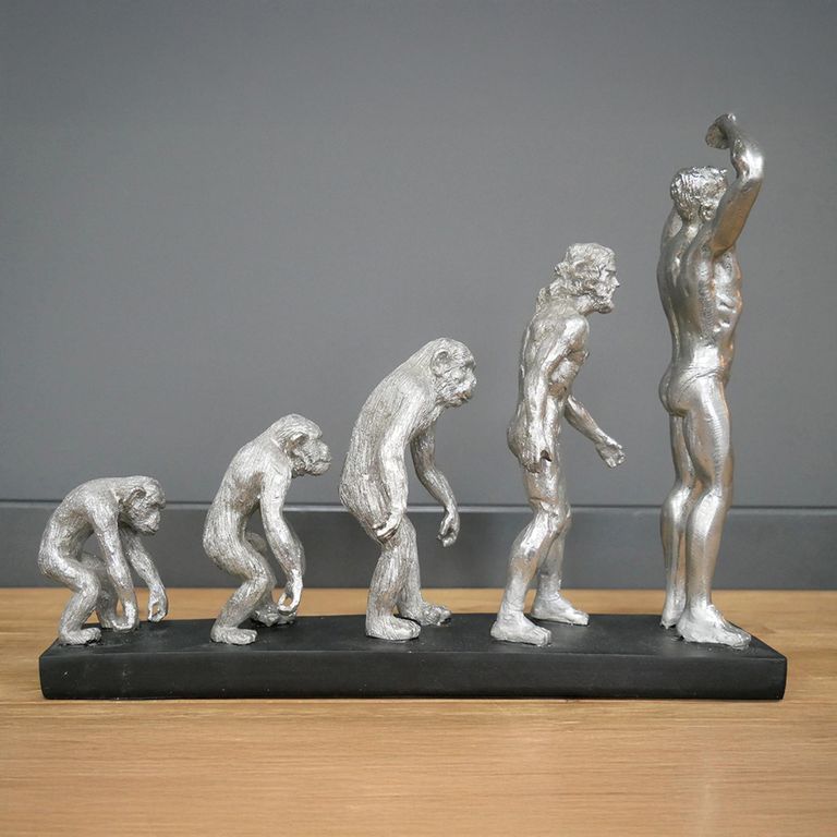 Silver Human Evolution Statue - Set of 2 - Resin