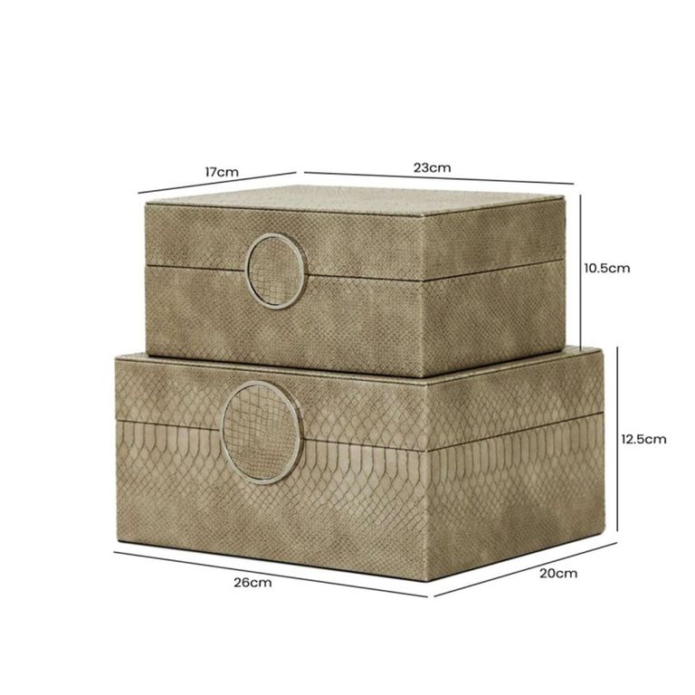 Jewellery Box - Taupe Snake Faux Leather - Set of 2