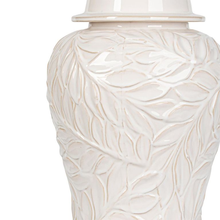 Ginger Jar - White Carved Ceramic
