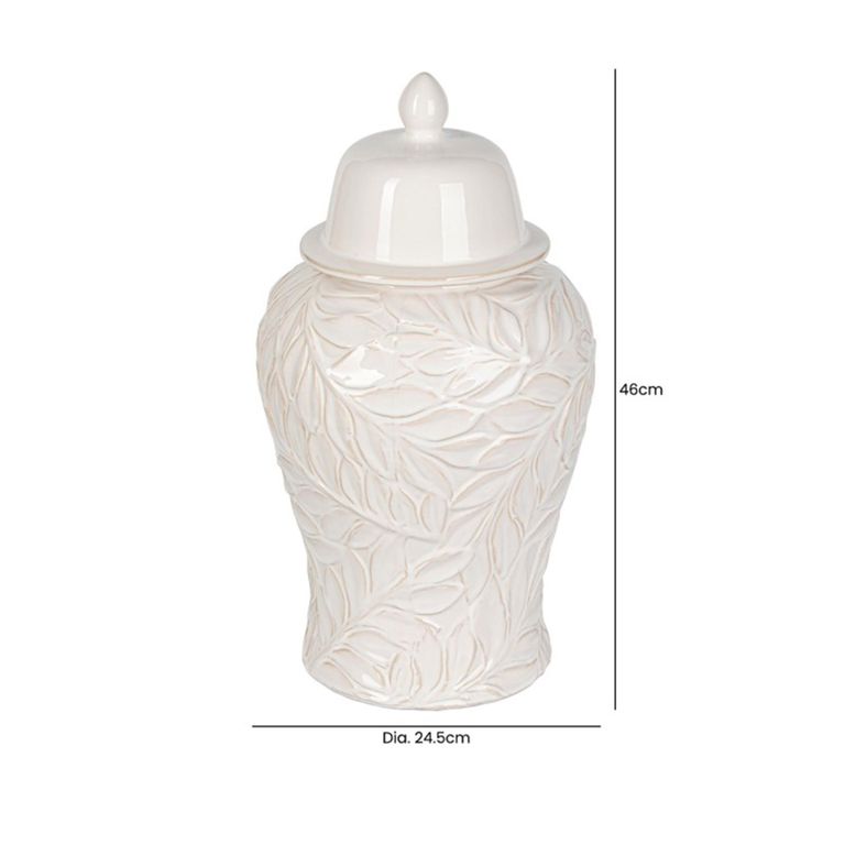 Ginger Jar - White Carved Ceramic