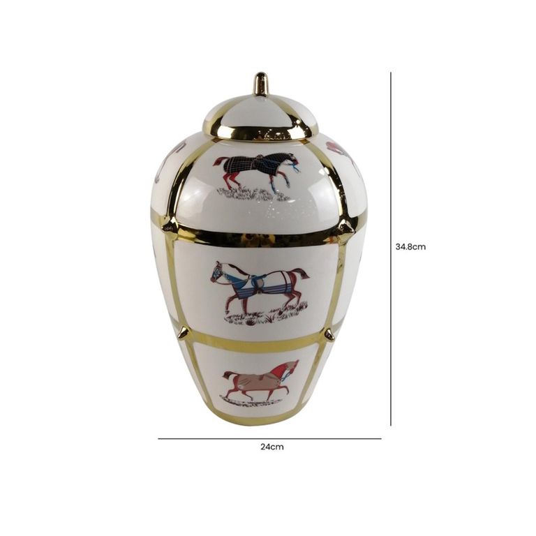 Ginger Jar - White Ceramic - Horse Design