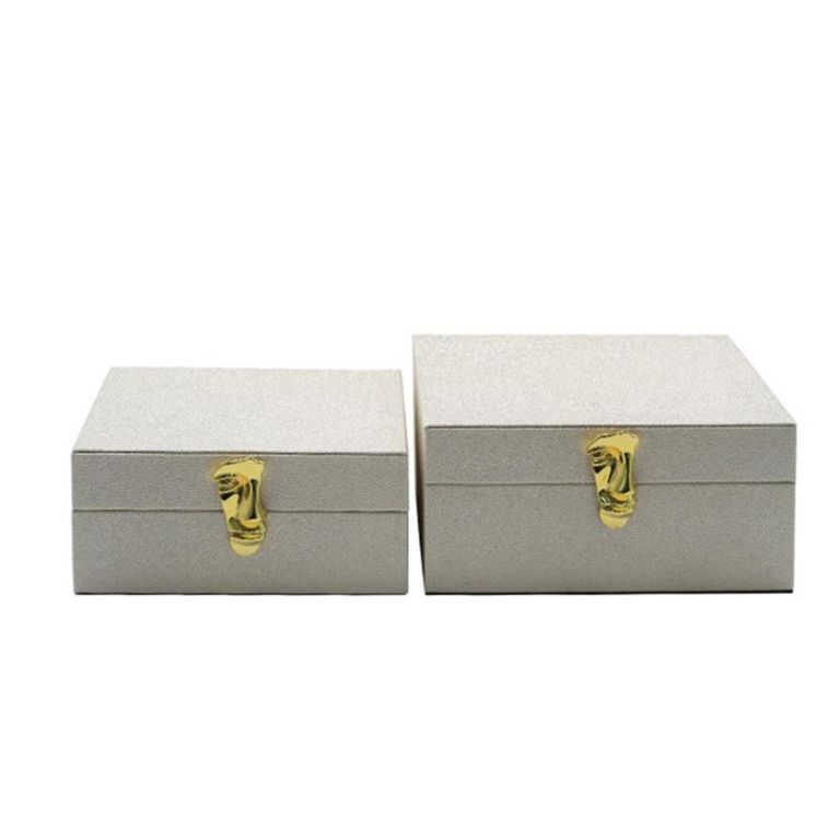 Jewellery Box - White Faux Leather - Set of 2