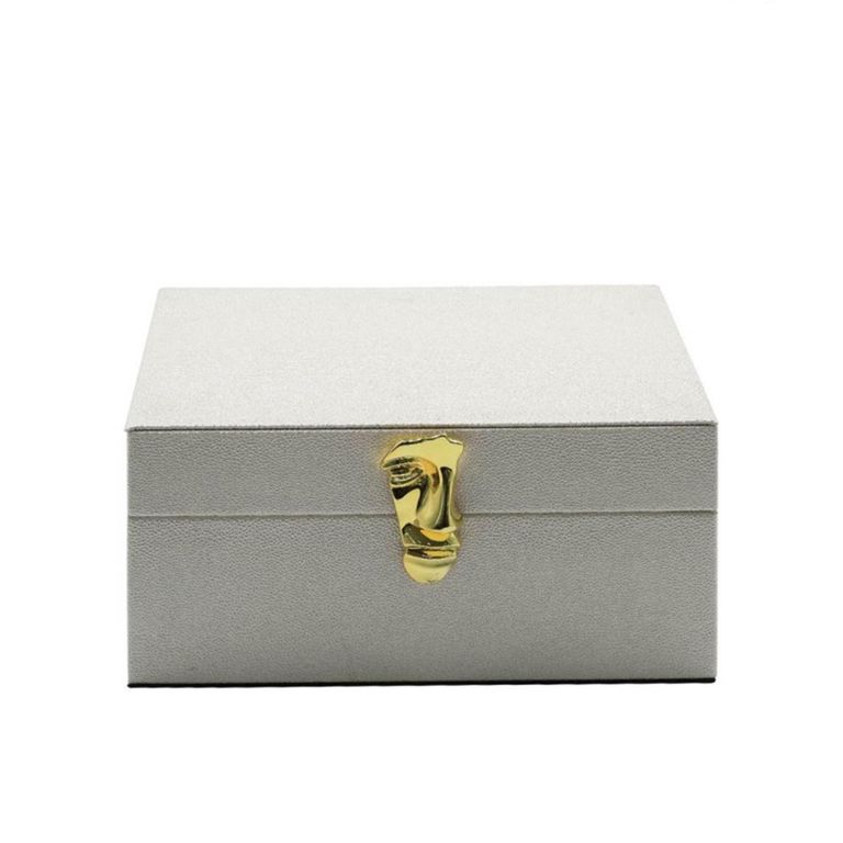 Jewellery Box - White Faux Leather - Set of 2