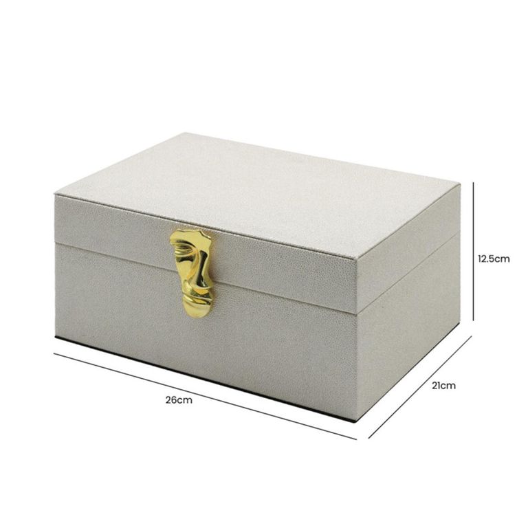 Jewellery Box - White Faux Leather - Set of 2