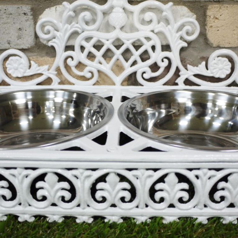 White Metal Dog Dish - Set of 2