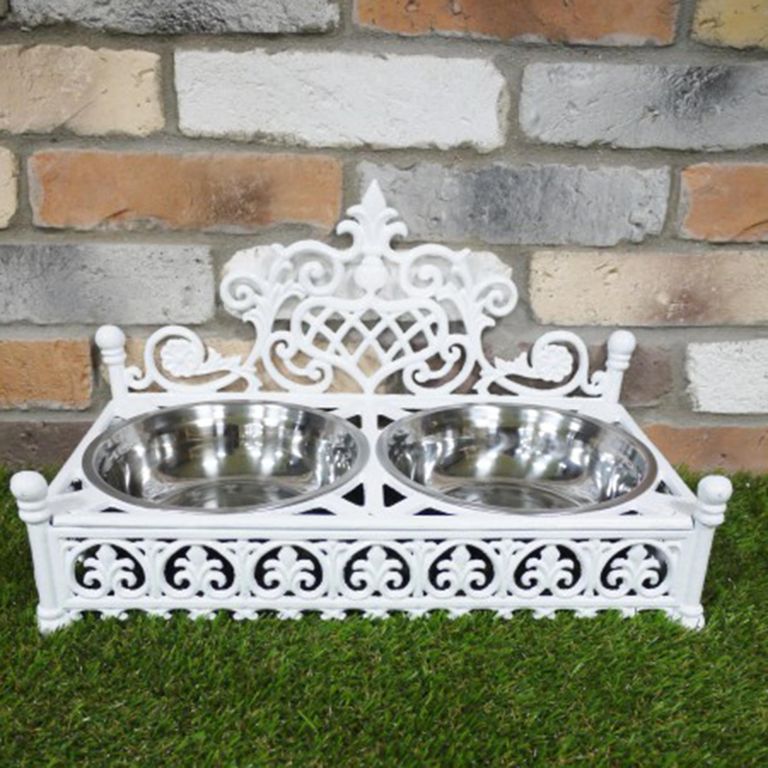 White Metal Dog Dish - Set of 2