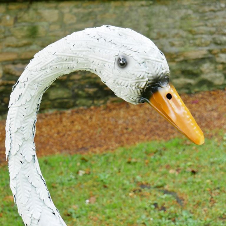 Large Swan Statue - White Metal - Resin