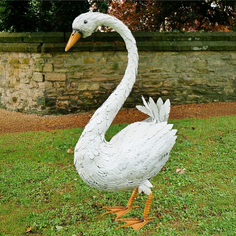 Large Swan Statue - White Metal - Resin