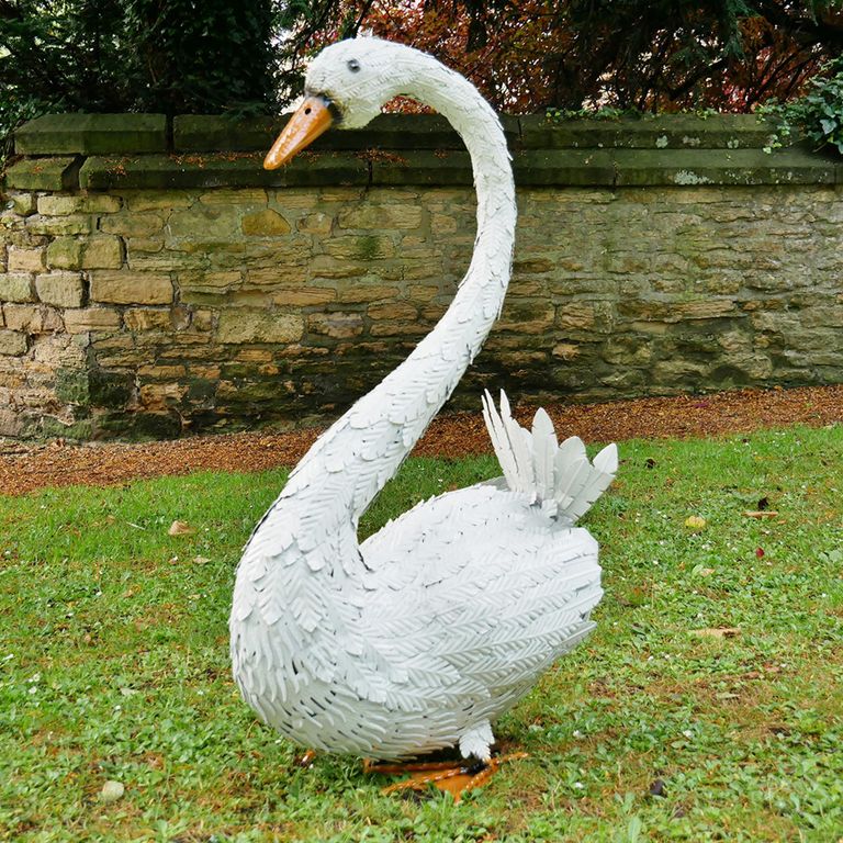 Swan Statue - White Metal - Resin