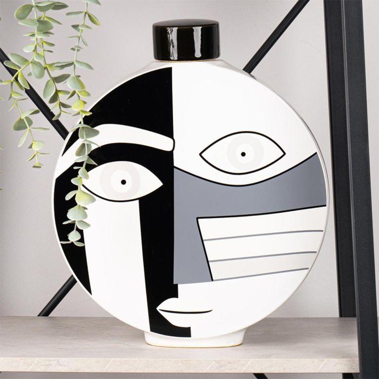 Ginger Jar - White and Black Face - Abstract - Ceramic