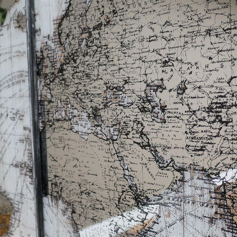 Wide Map Wall Mirror - Metal