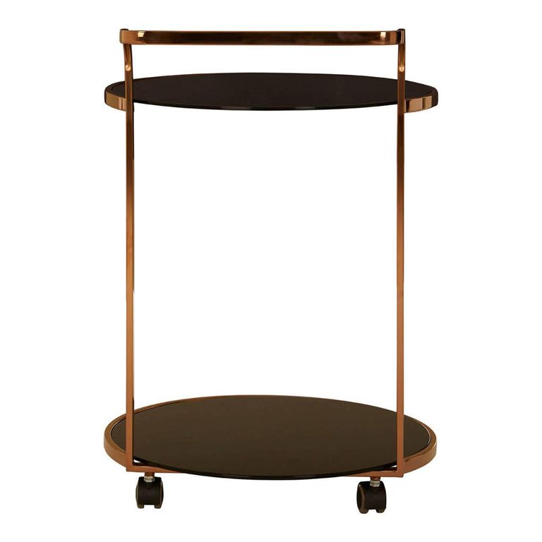 Ackley Bar Trolley - Round - Black Glass - Gold - 2 Tier