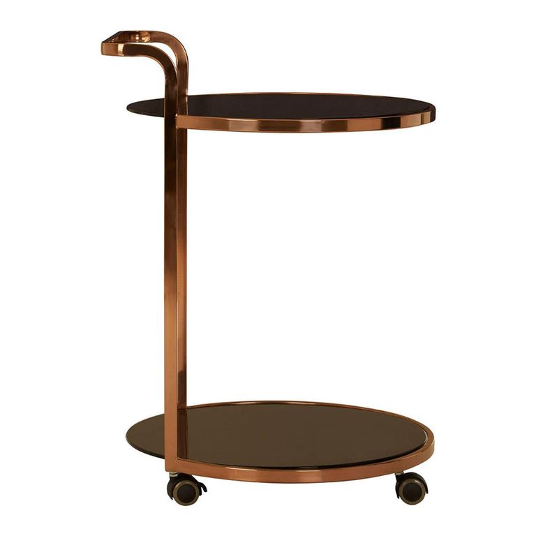 Ackley Bar Trolley - Round - Black Glass - Gold - 2 Tier