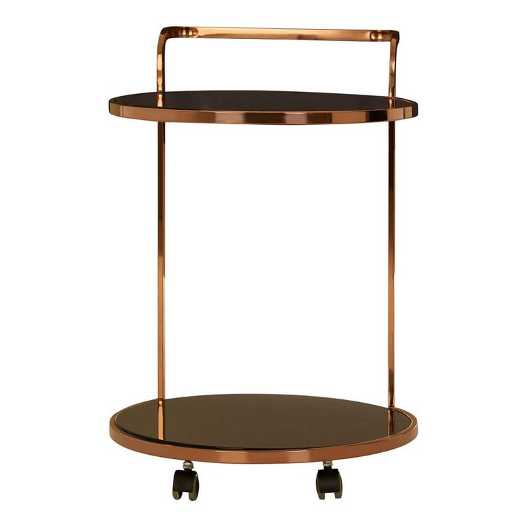 Ackley Bar Trolley - Round - Black Glass - Gold - 2 Tier