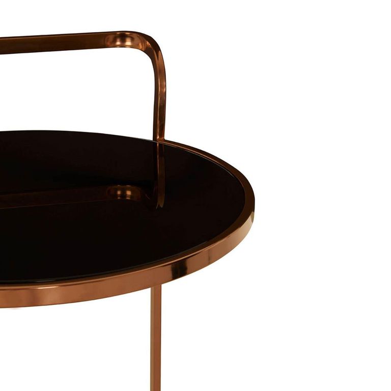 Ackley Bar Trolley - Round - Black Glass - Gold - 2 Tier