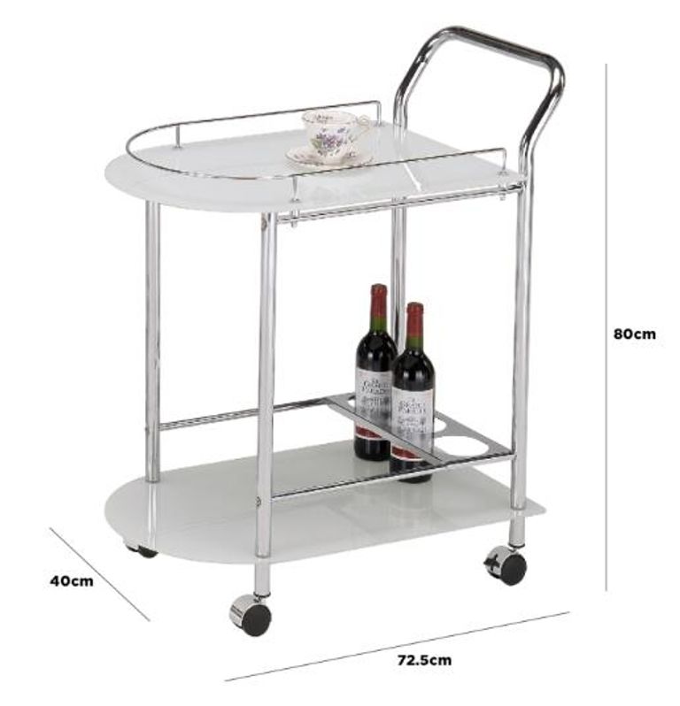 Bavaro Drinks Trolley - White Glass and Chrome