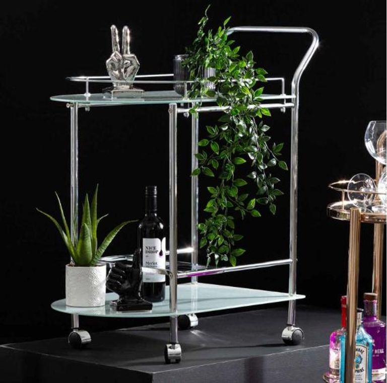 Bavaro Drinks Trolley - White Glass and Chrome