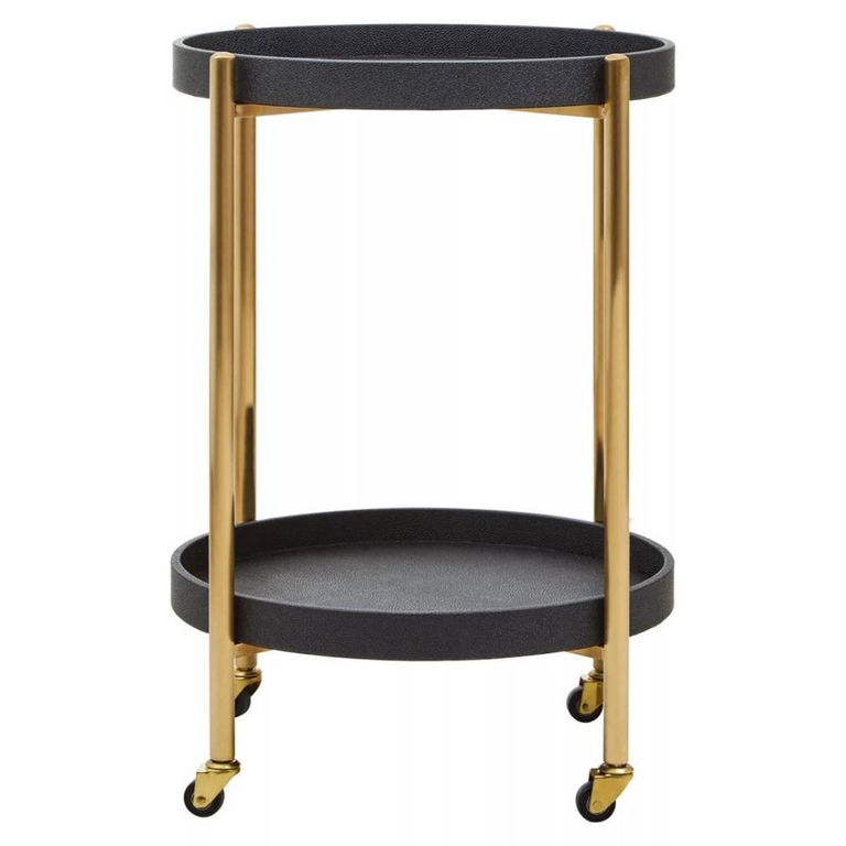 Cardoba Bar Trolley - Round - Black Faux Shagreen