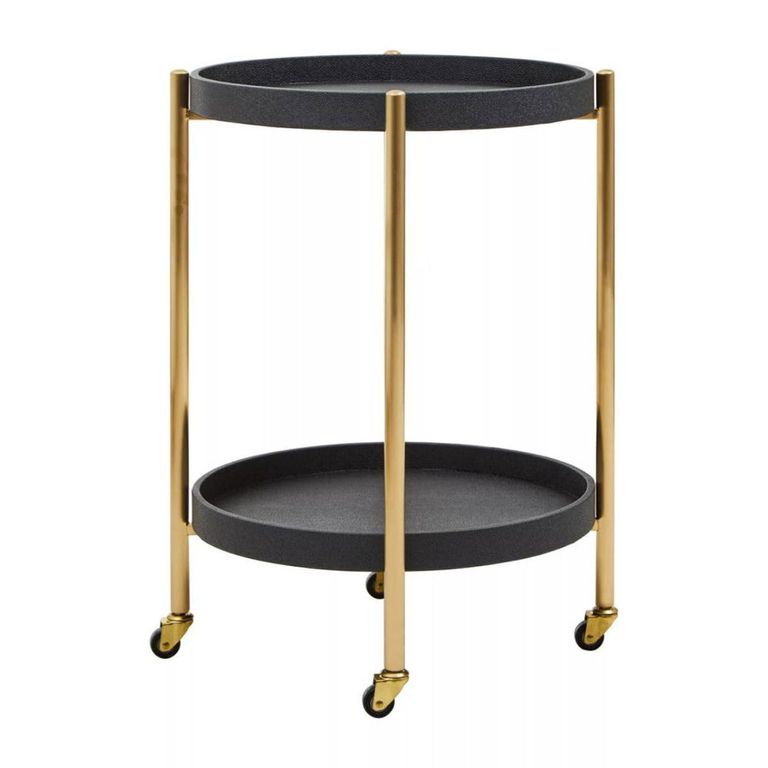 Cardoba Bar Trolley - Round - Black Faux Shagreen