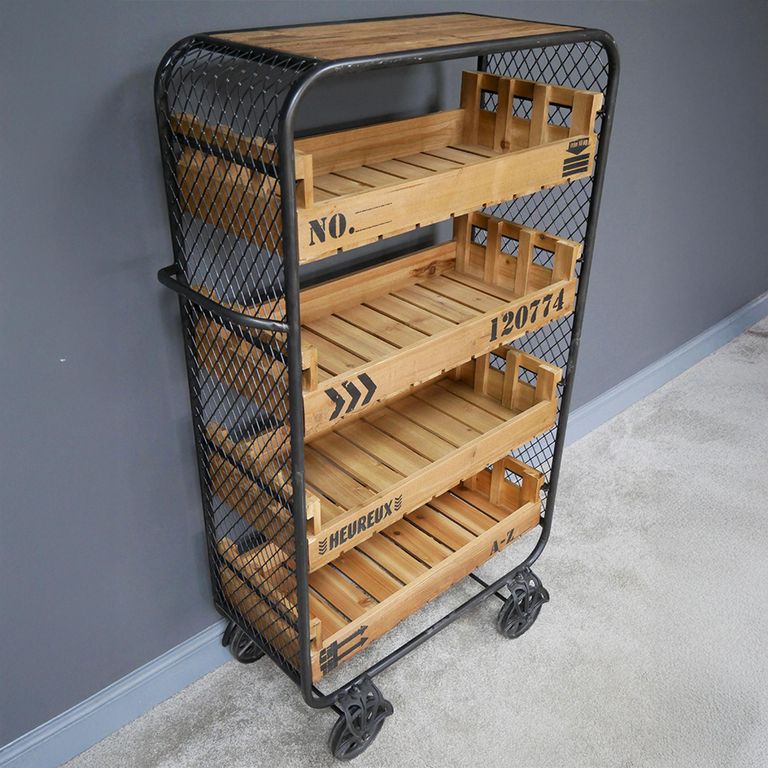 Shelves - Fir Wood and Metal - on Wheels