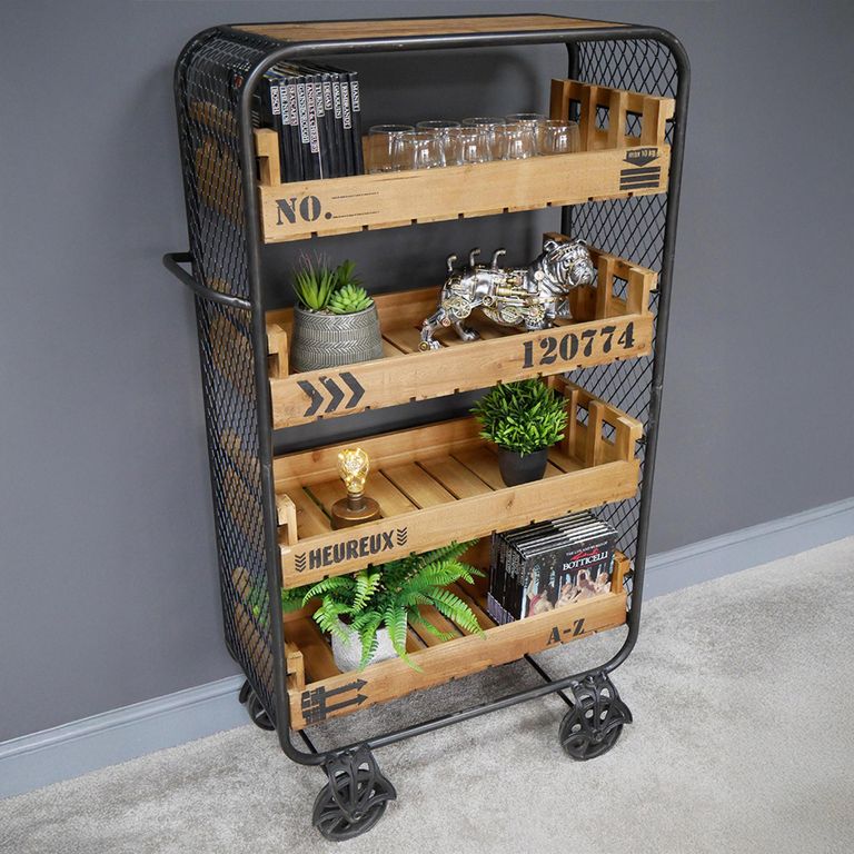 Shelves - Fir Wood and Metal - on Wheels