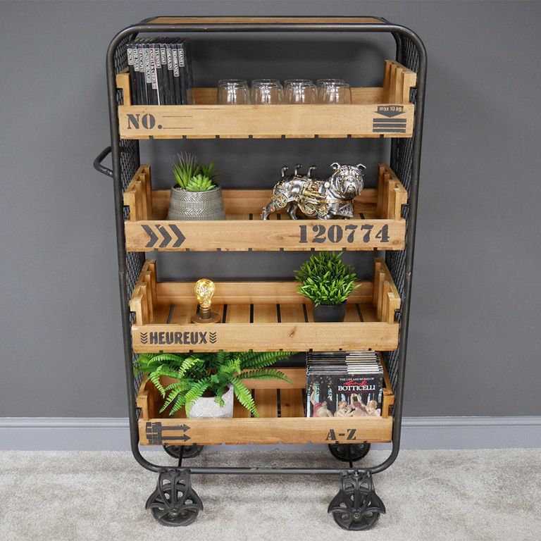 Shelves - Fir Wood and Metal - on Wheels