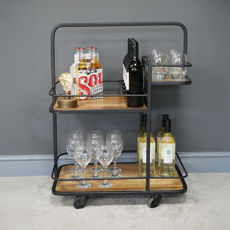 Wine Trolley - Mango Wood and Metal