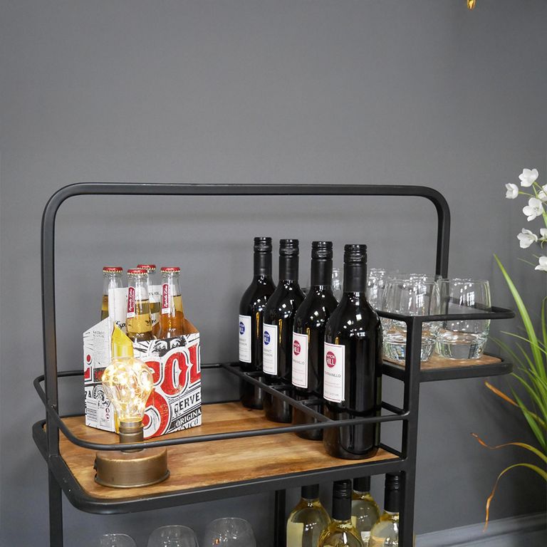 Wine Trolley - Mango Wood and Metal