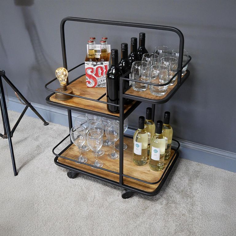 Wine Trolley - Mango Wood and Metal
