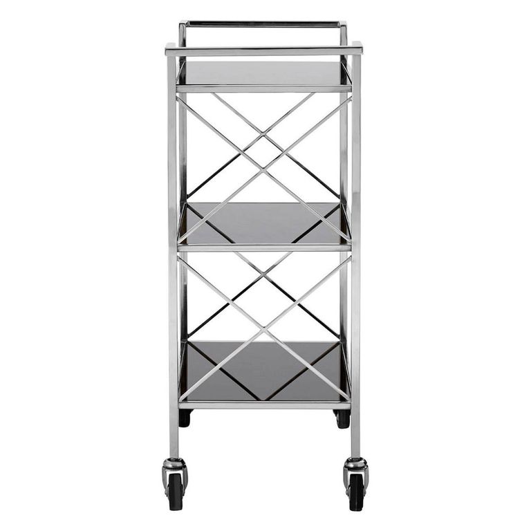 Hoffmann Bar Trolley - 3 Tier - Black Glass with Silver Metal