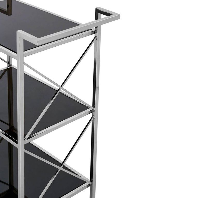 Hoffmann Bar Trolley - 3 Tier - Black Glass with Silver Metal