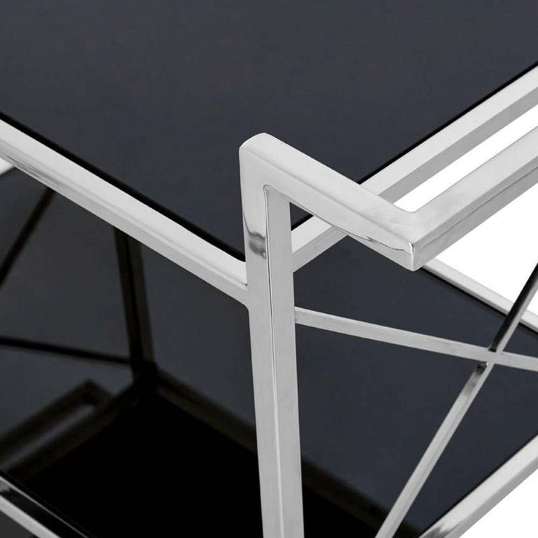 Hoffmann Bar Trolley - 3 Tier - Black Glass with Silver Metal