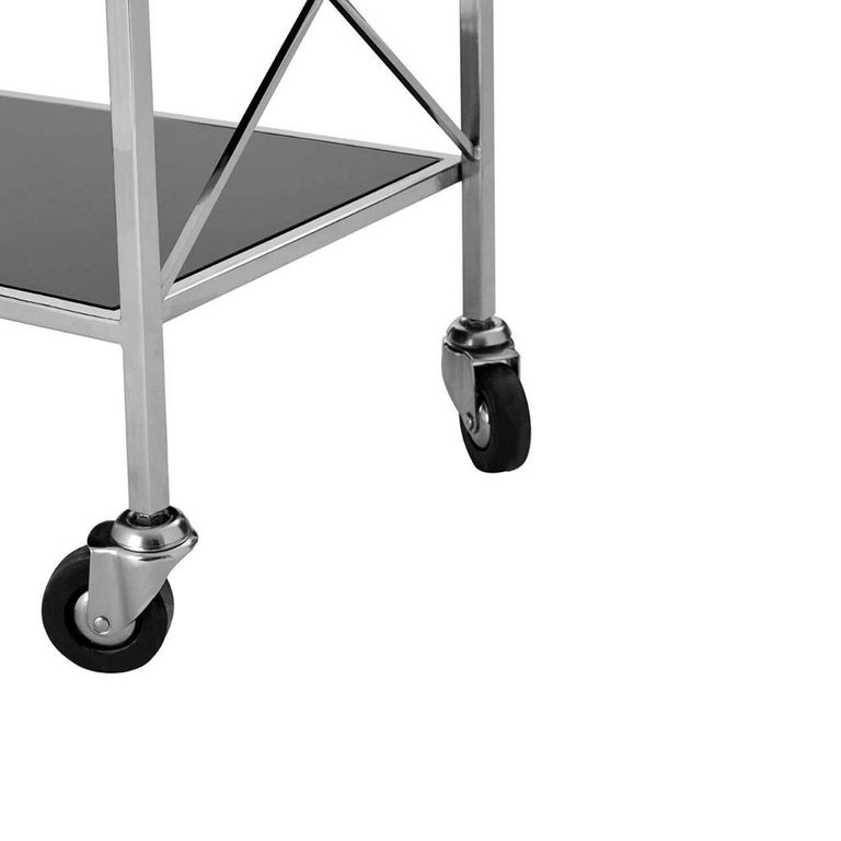 Hoffmann Bar Trolley - 3 Tier - Black Glass with Silver Metal