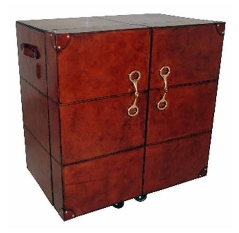 Mysore Handcrafted Leather Cognac Bar Cabinet