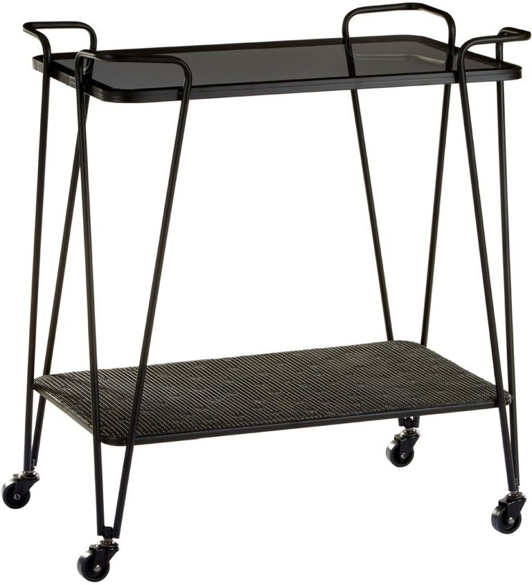 Trento Cart Table - Glass with Black Metal Base