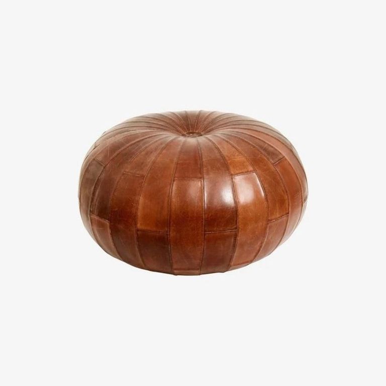 Rugby Antique Brown Leather Pouffe