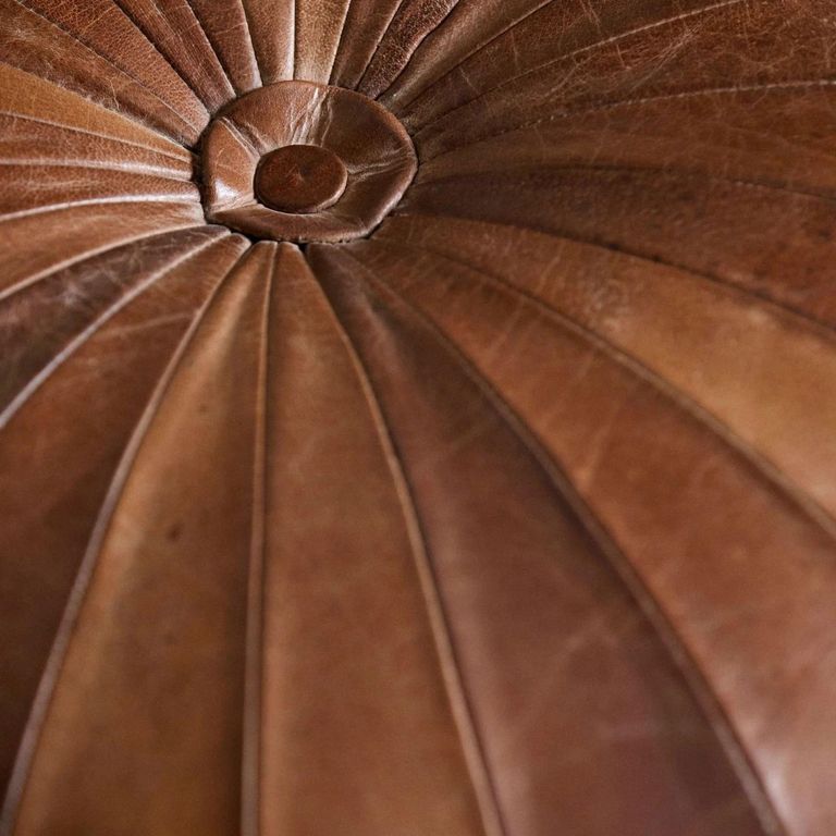 Rugby Antique Brown Leather Pouffe