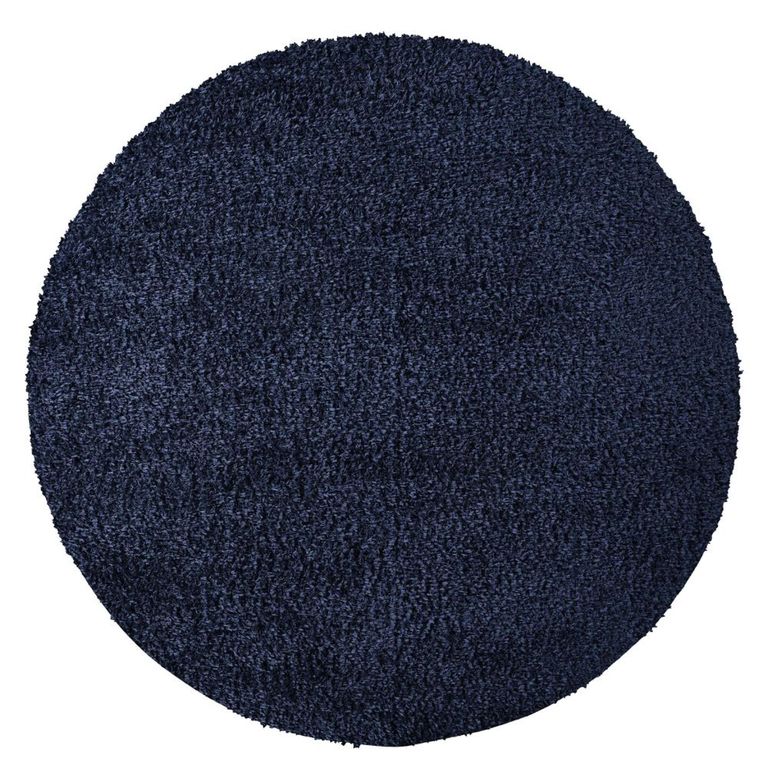 Moda Round Rug - Shaggy Solid Color Plush Pile - Dark Blue - Sizes Available