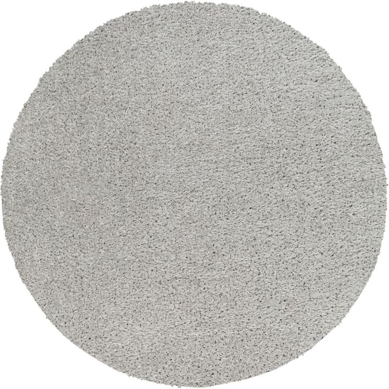 Moda Round Rug - Shaggy Solid Color Plush Pile - Light Grey - Sizes Available