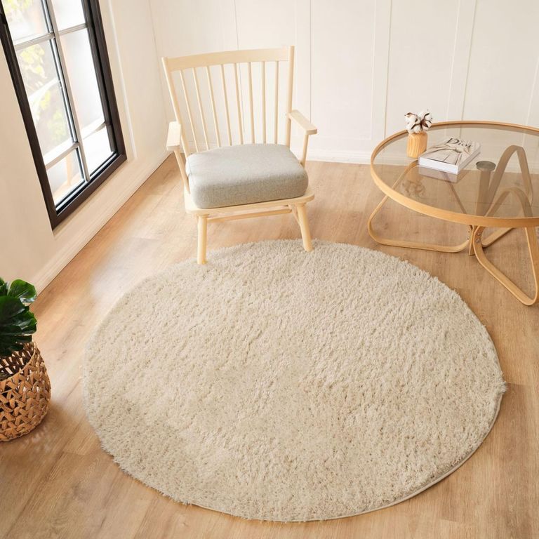 Moda Round Rug - Shaggy Solid Color Plush Pile - Beige - Sizes Available