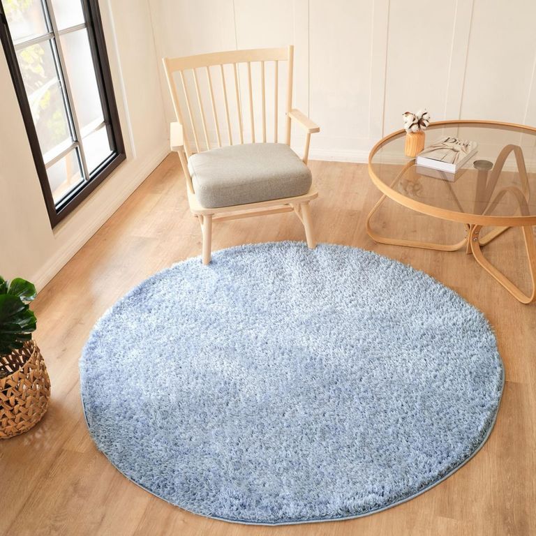 Moda Round Rug - Shaggy Solid Color Plush Pile - Blue - Sizes Available
