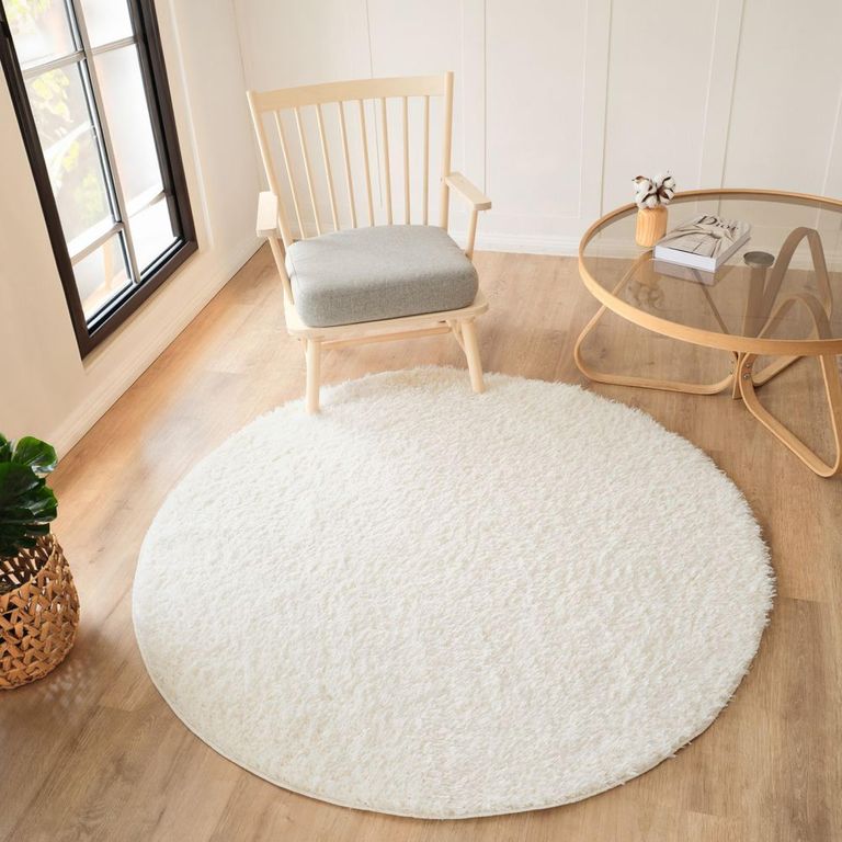 Moda Round Rug - Shaggy Solid Color Plush Pile - Cream - Sizes Available
