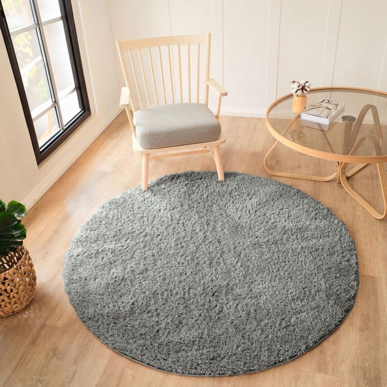 Moda Round Rug - Shaggy Solid Color Plush Pile - Dark Grey - Sizes Available