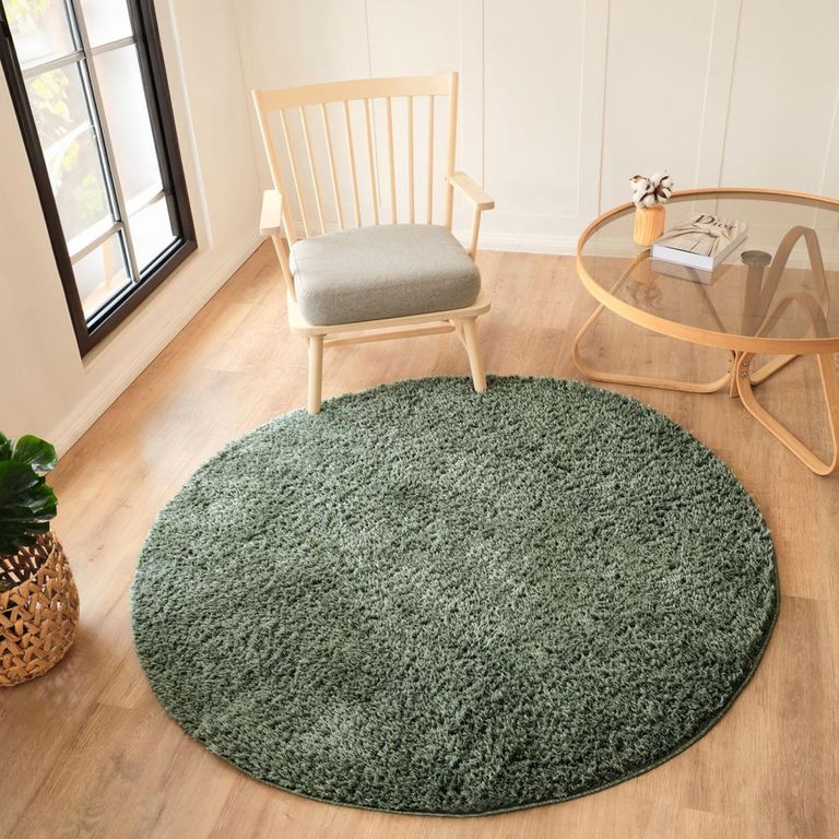 Moda Round Rug - Shaggy Solid Color Plush Pile - Green - Sizes Available