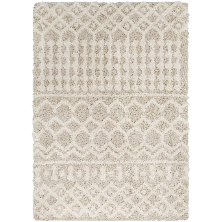 Urban Rug - Shaggy Geometric Plush Pile - Cream - Sizes Available