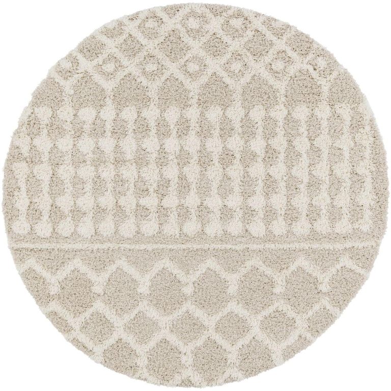 Urban Round Rug - Shaggy Geometric Plush Pile - Cream - 200cm x 200cm